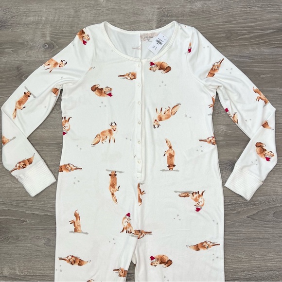 Gilly Hicks Dreamworthy Soft Jumpsuit Christmas Foxes White size Small - Picture 3 of 15